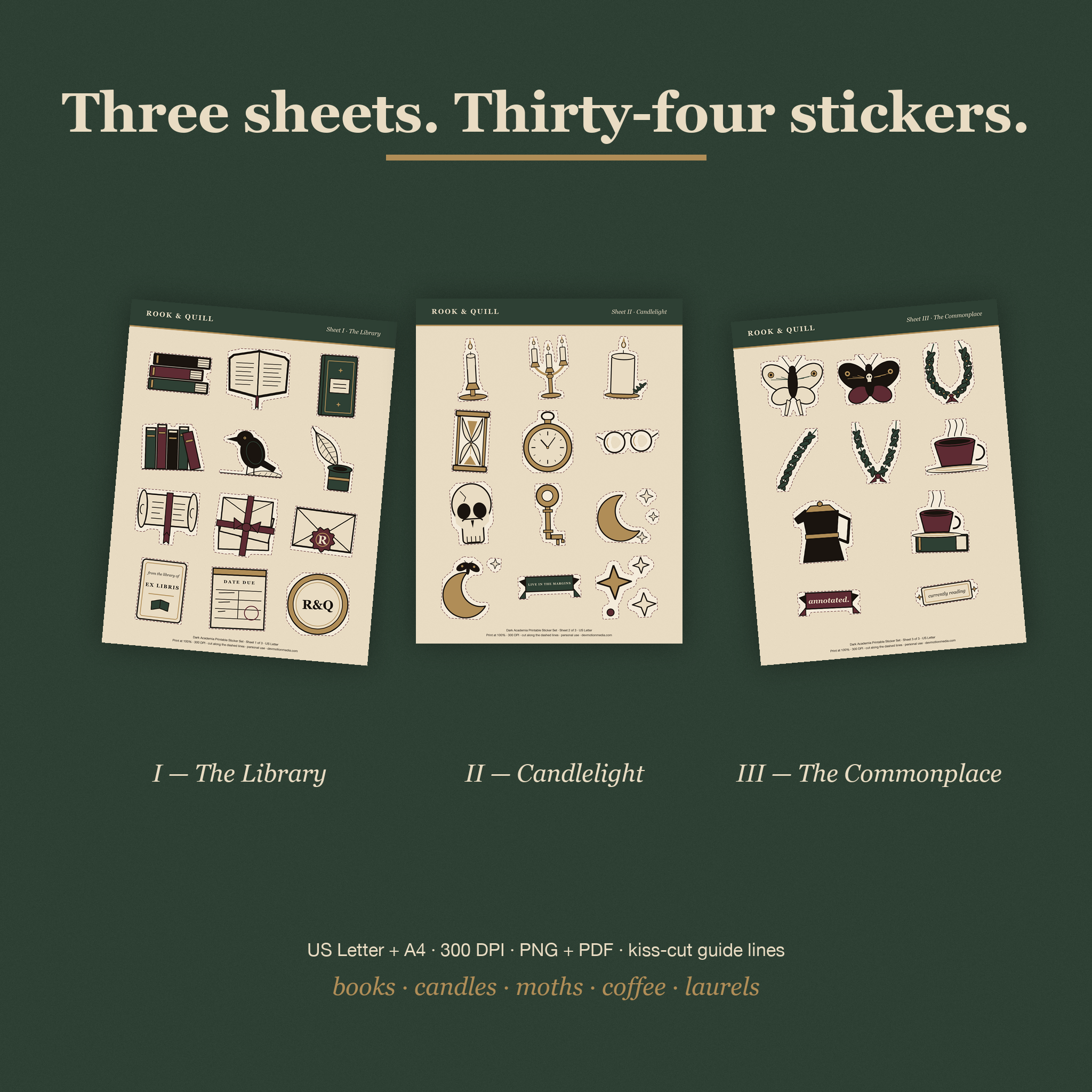 Dark Academia Printable Sticker Set — contents