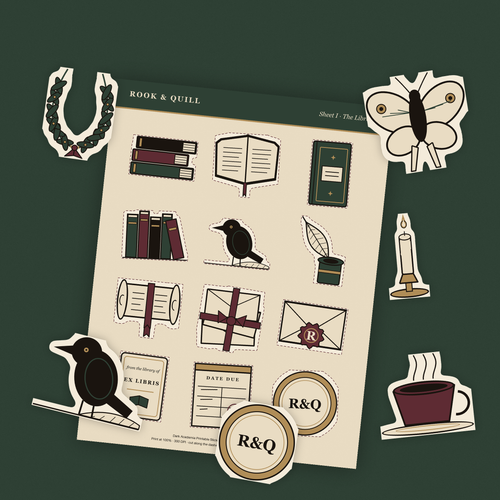 Dark Academia Printable Sticker Set — hero