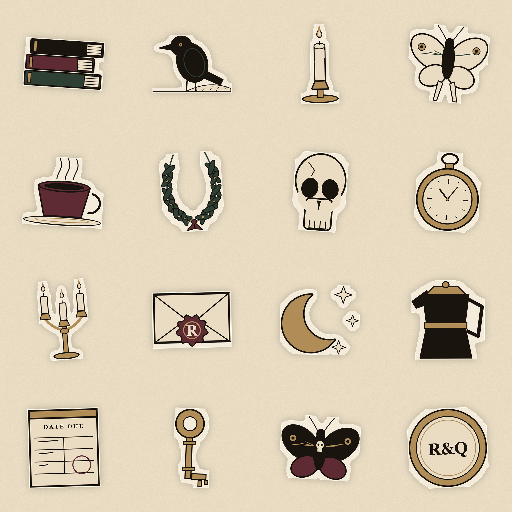 Dark Academia Printable Sticker Set — sticker grid