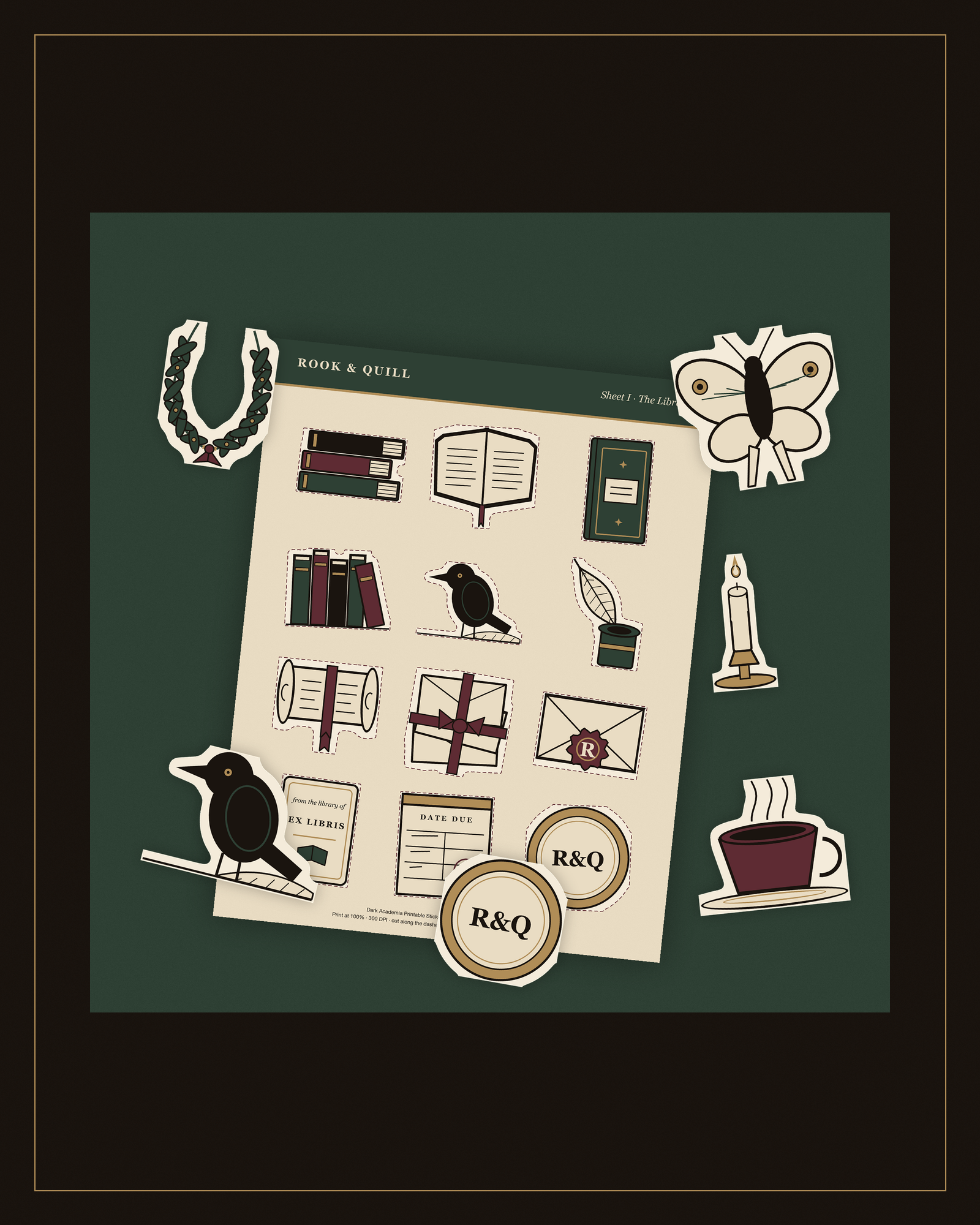 Dark Academia Printable Sticker Set
